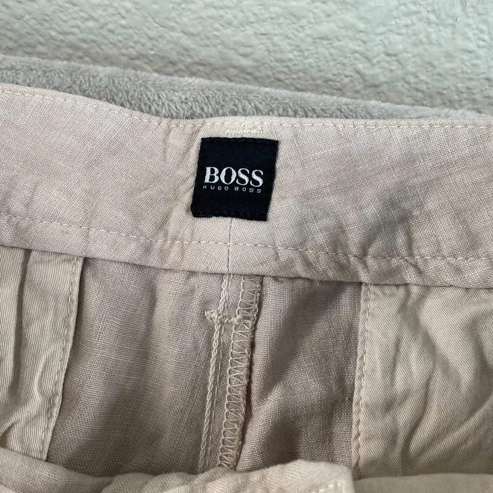 HUGO BOSS Bendo D Cargo Pants Men 34x35 (Tag 32) Beige 100% Linen Designer NWOT